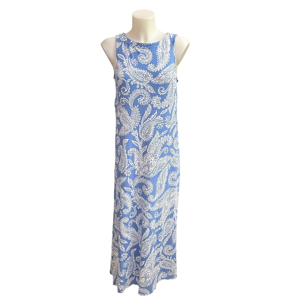 J.jill Wearever Maxi Tank Dress In Blue Jay Paisley Print XS $110 srp Side slit - Picture 1 of 10